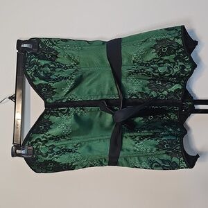 NWT Women's Coquette Green & Black Lace Up Boned Corset Bustier Lingerie L